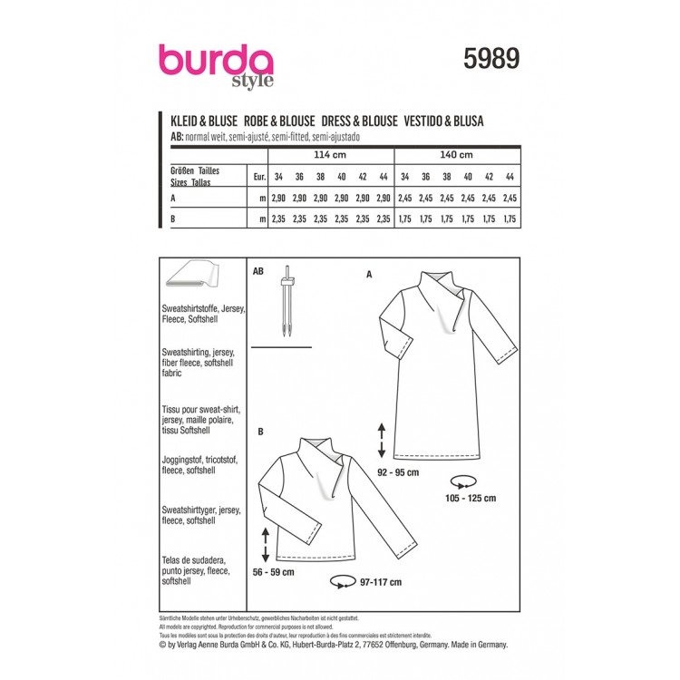 Patron Burda Robe Blouse Col Montant