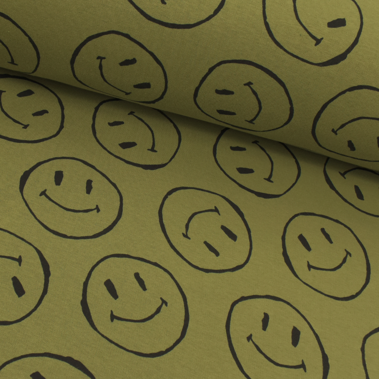 Tissu sweat - Smiley Kaki