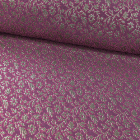 Tissu jacquard - feuillage doré violet