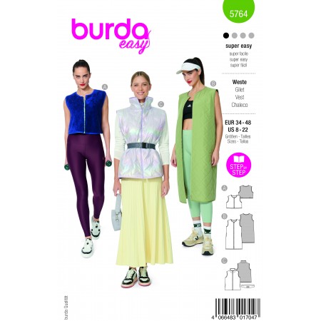 Burda 5764 - Veste sans manches zippée en trois longueurs