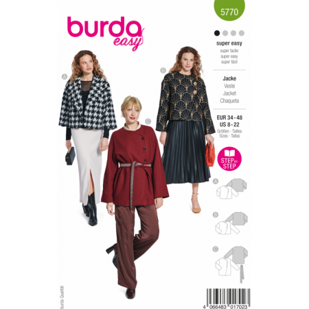 Patron Burda 5770 - Veste à col rond et ouverture asymétrique