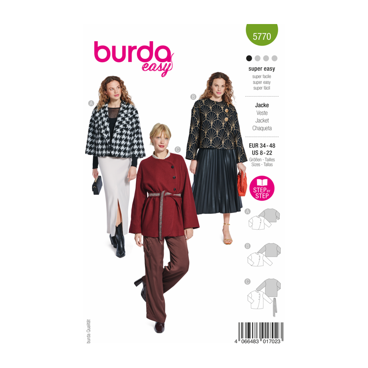 Patron Burda 5770 - Veste à col rond et ouverture asymétrique