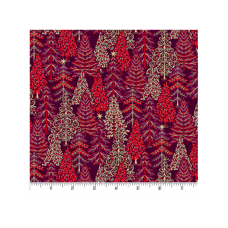 Tissu Noël - Enchanted forest red