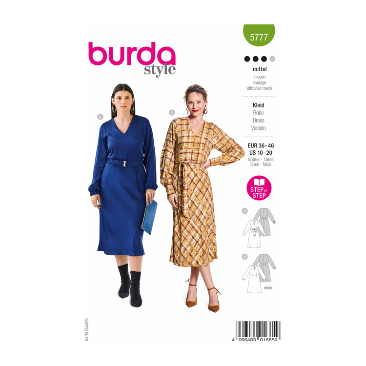 Patron Burda 5777 - Robe ceinturée et col V