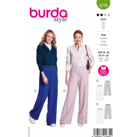 Patron Burda 5778 - Pantalon jambes évasées à taille élastiquée