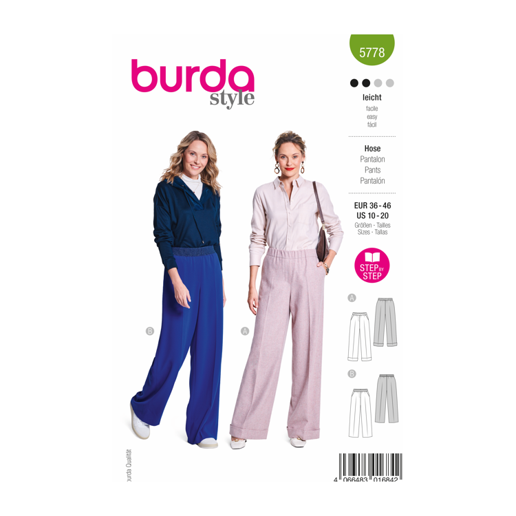 Patron Burda 5778 - Pantalon jambes évasées à taille élastiquée