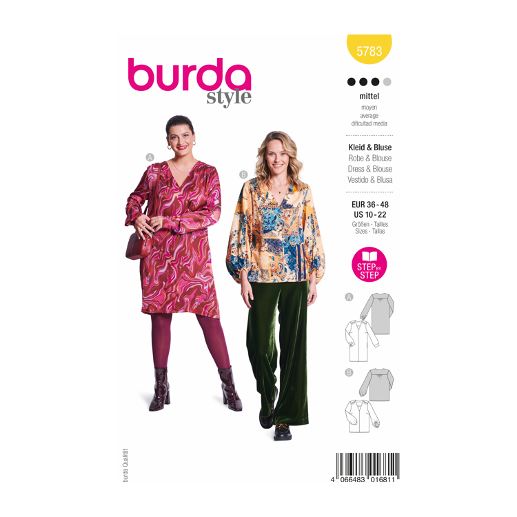 Patron Burda 5783 - Robe ou blouse manches bouffantes