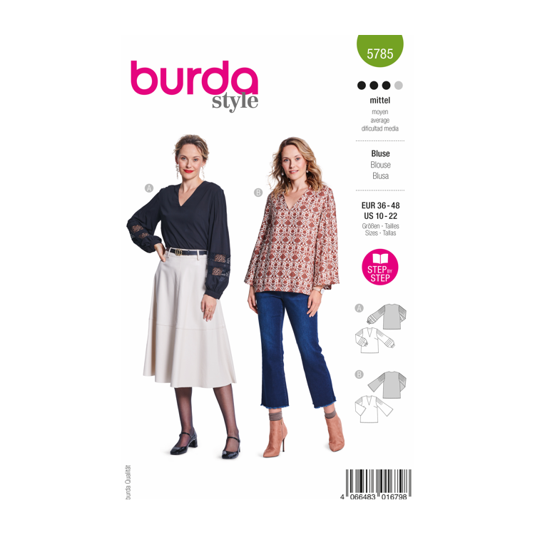 Patron Burda 5785 - Blouse à plis en tête de manches