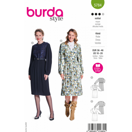 Patron Burda 5784 - Robe taille resserrée et manches bouffantes