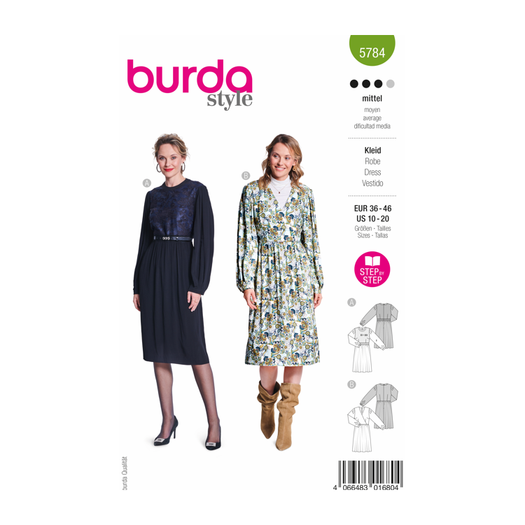 Patron Burda 5784 - Robe taille resserrée et manches bouffantes