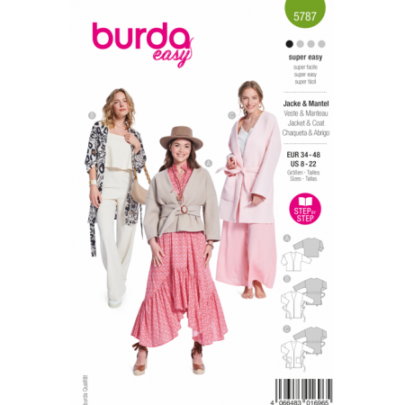 Patron Burda 5787 - Veste ceinturée à épaules tombantes