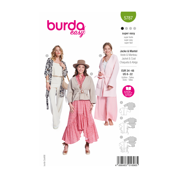 Patron Burda 5787 - Veste ceinturée à épaules tombantes