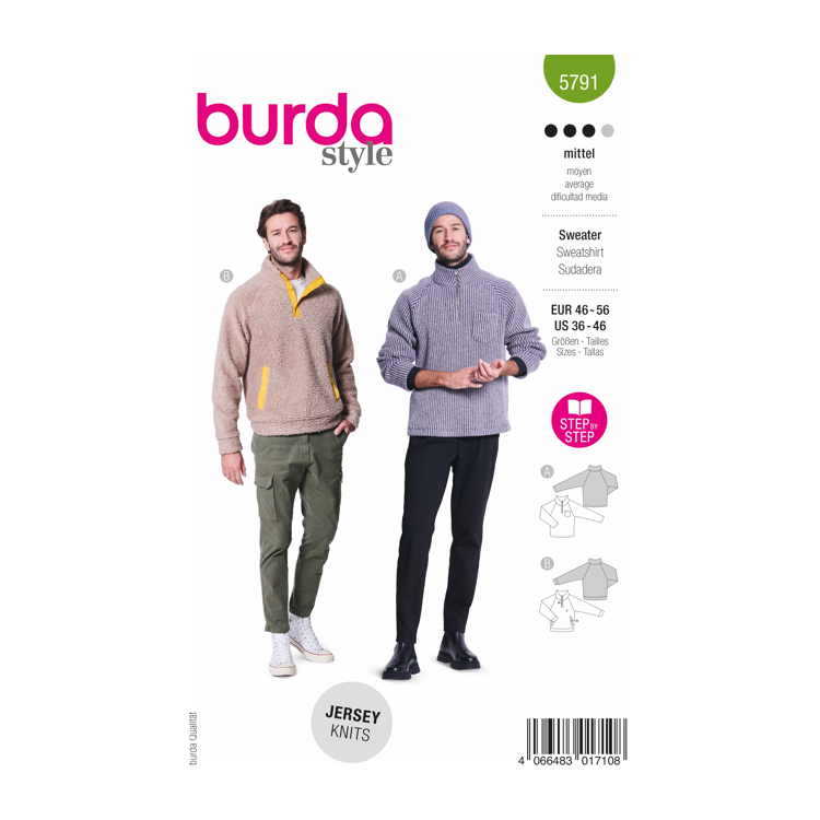 Patron Burda 5791 - Pull col zippé et poches