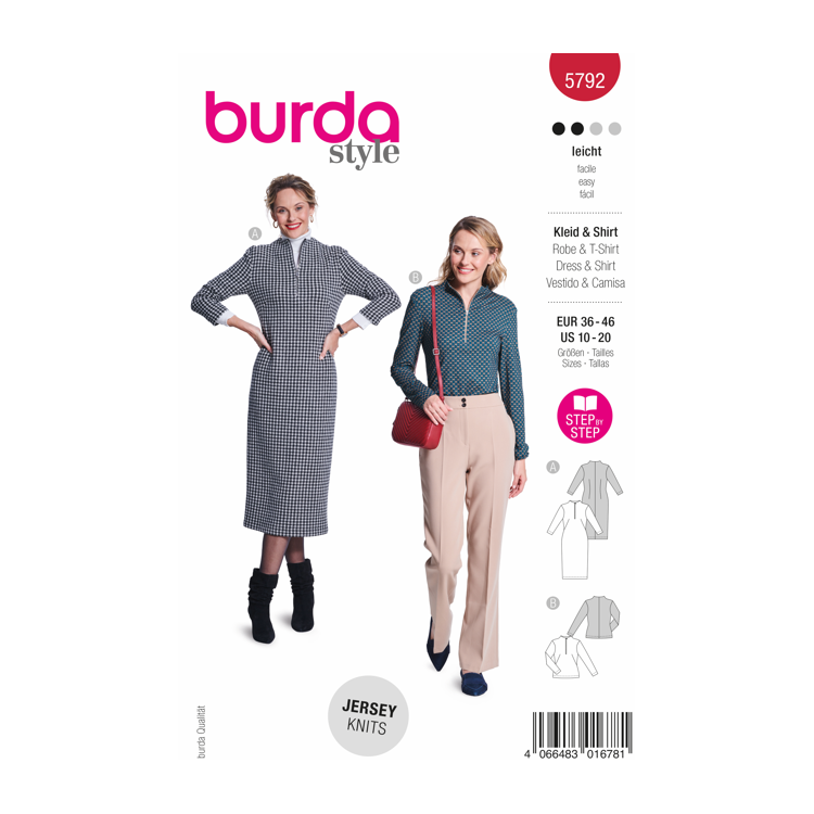 Patron Burda 5792 - Robe et t-shirt fourreau col zippé