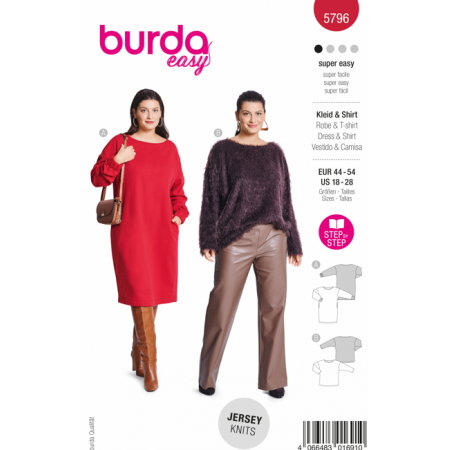 Patron Burda 5796 - Pull et robe à épaules tombantes