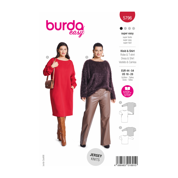 Patron Burda 5796 - Pull et robe à épaules tombantes