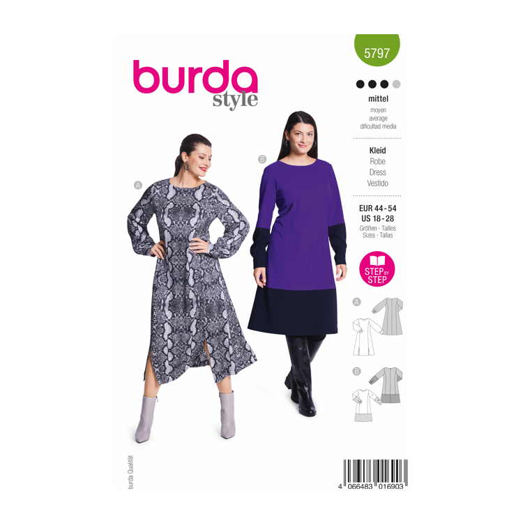 Patron Burda 5797 - Robe longueur genoux et découpe princesse