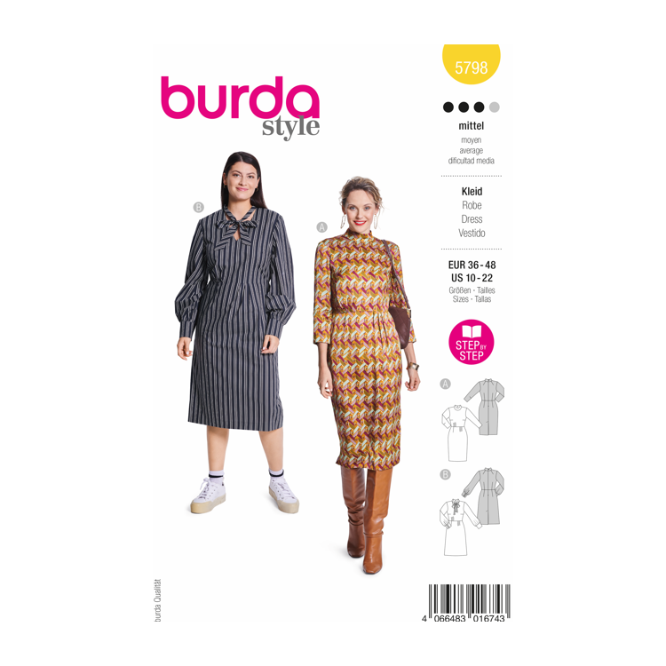 Patron Burda 5798 - Robe cintrée à col fantaisie