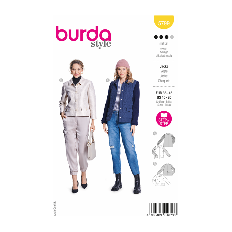 Patron Burda 5799 - Veste décontractée à pressions