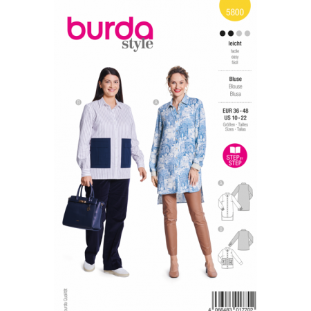 Patron Burda 5800 - Chemise et robe chemise à poches plaquées