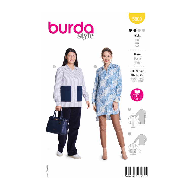 Patron Burda 5800 - Chemise et robe chemise à poches plaquées