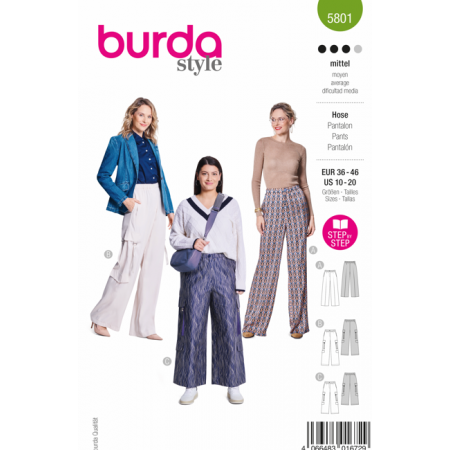 Patron Burda 5801 - Pantalon large à poches cargo