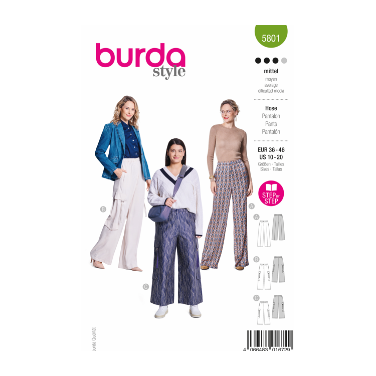 Patron Burda 5801 - Pantalon large à poches cargo