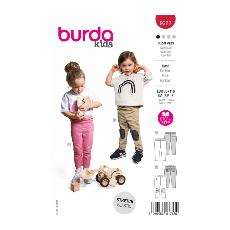 Patron Burda 9222 - Legging à personnaliser, poche cœur, renfort et poches dos