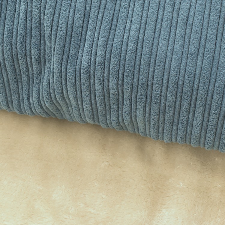 Tissu velours irrégulier doublé fourrure - Bleu denim