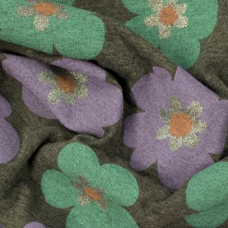 Tissu jersey coton - Fleurs vert lilas