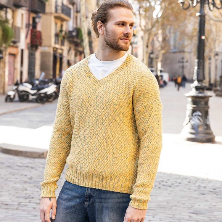 Kit de tricot - Pull col V - Basic merino popcorn