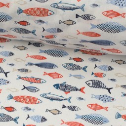 Tissu coton - Poisson blanc