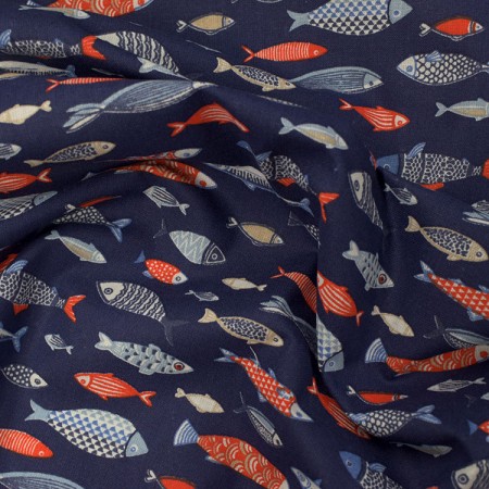 Tissu coton - Poisson marine