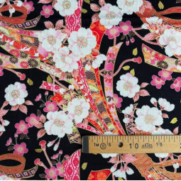 Tissu japonais - 1100 - Ruban de sakura noir