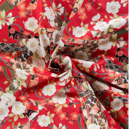 Tissu japonais - 1100 - Ruban de sakura rouge