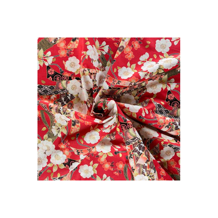 Tissu japonais - 1100 - Ruban de sakura rouge