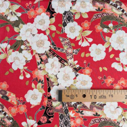 Tissu japonais - 1100 - Ruban de sakura rouge