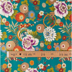 Tissu japonais - Naka 1750 - Viburnum et pivoine bleu