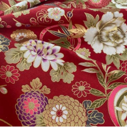 Tissu japonais - Naka 1750 - Viburnum et pivoine bordeaux