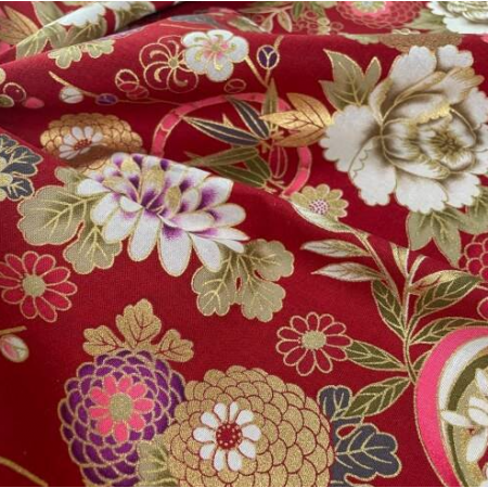 Tissu japonais - Naka 1750 - Viburnum et pivoine bordeaux