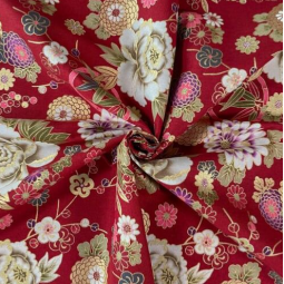 Tissu japonais - Naka 1750 - Viburnum et pivoine bordeaux