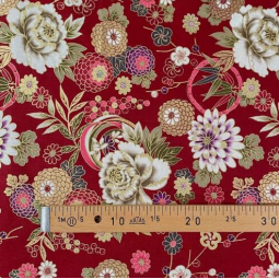 Tissu japonais - Naka 1750 - Viburnum et pivoine bordeaux