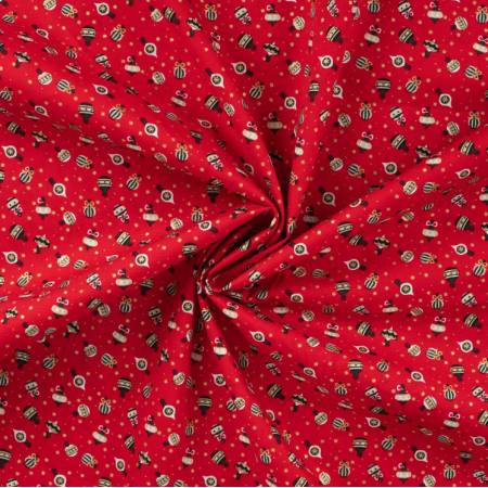 Tissu coton - Foil ornaments red