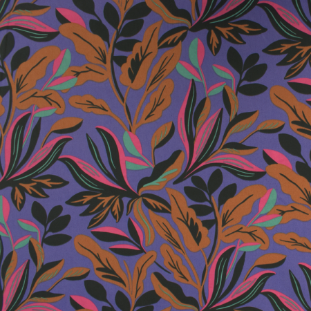 Tissu coton satin - Nerida Hansen - Lush leaves fond violet