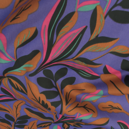 Tissu coton satin - Nerida Hansen - Lush leaves fond violet