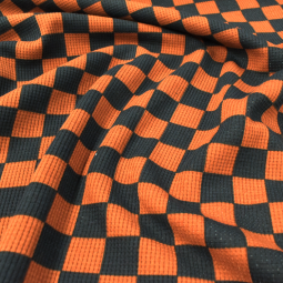 Tissu Maille - Nid d'abeille damier caramel et noir