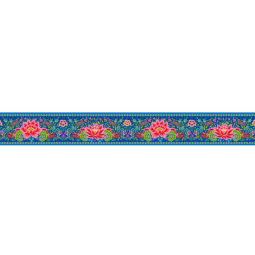 Tissu Odile Bailloeul - Bordure velours Pushkar bleu