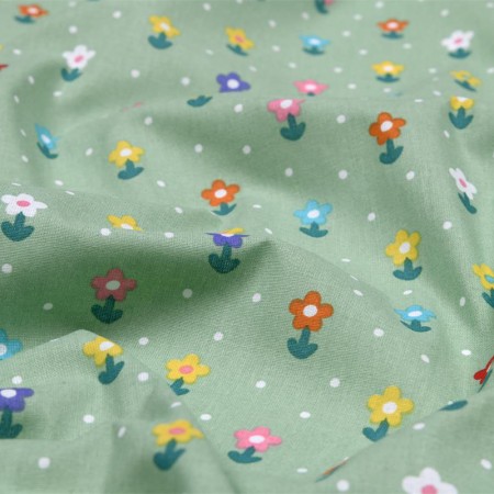 Tissu coton - Fleurettes vert