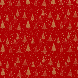 Tissu coton - Sapin de Noël or et rouge