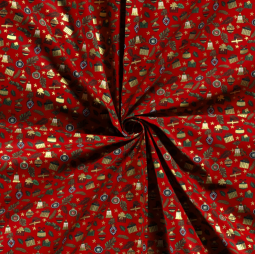 Tissu coton - Décoration de Noël rouge